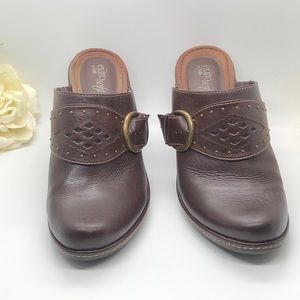 Euro Soft Leather buckle heeled Mules